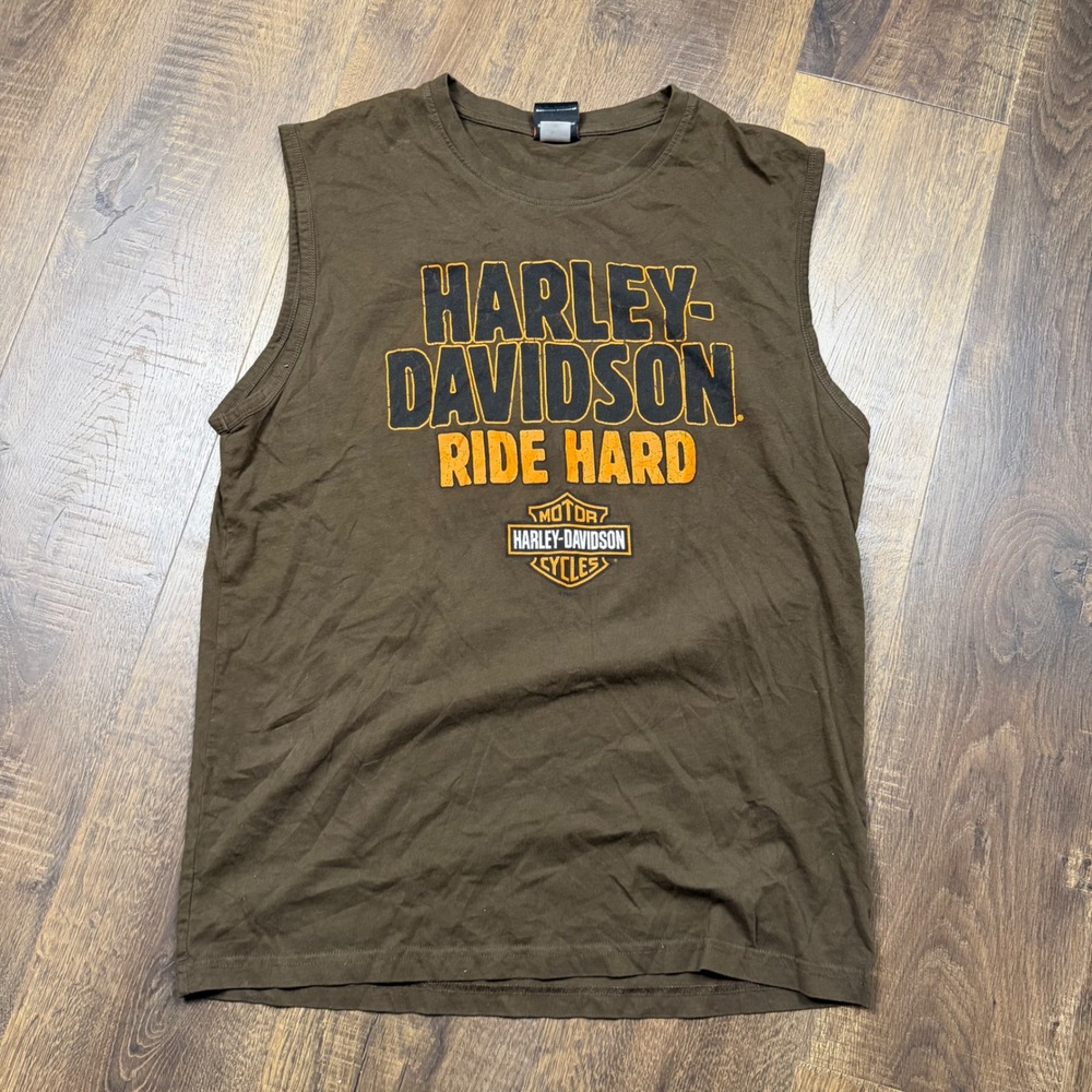 Harley Davidson Adamac Florida Brown Sleeveless Motorcycle Shirt Men's XL